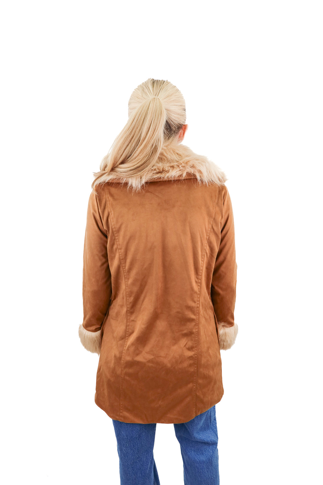 show me your mumu brown suede fur jacket (xs; retail $228)