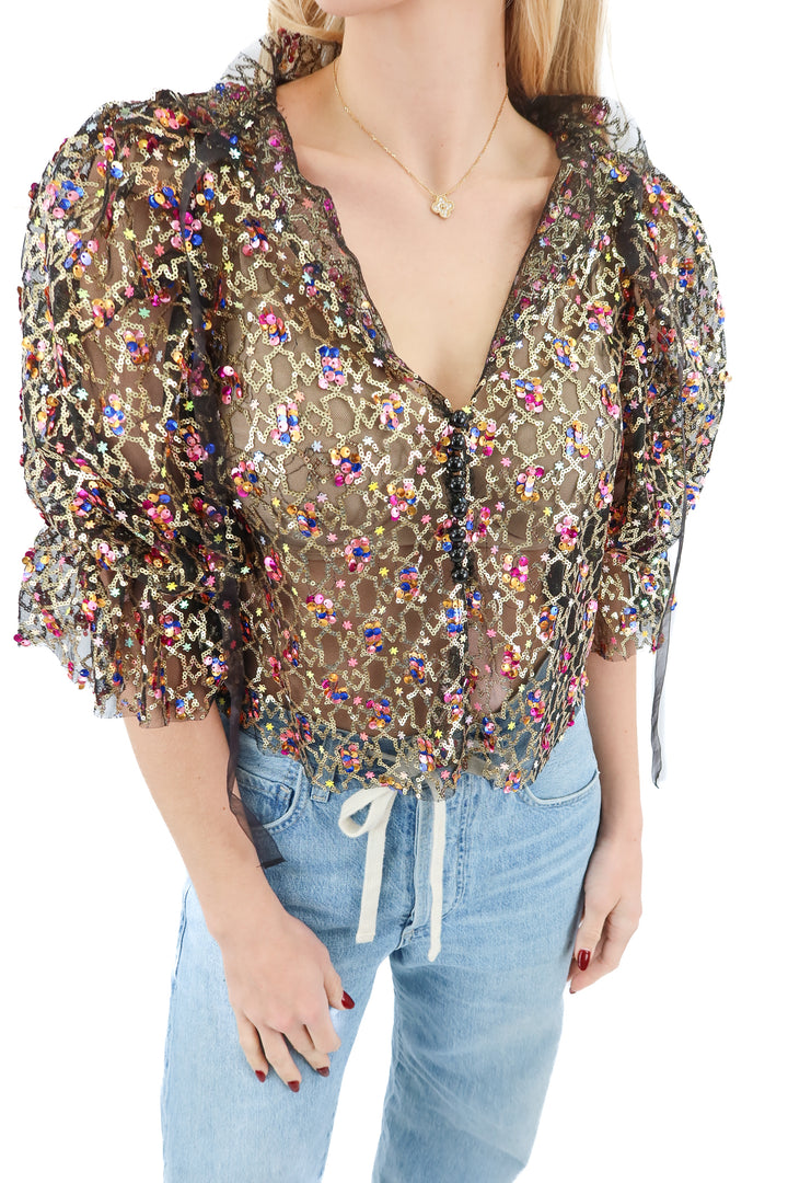 sister jane black multi sequin mesh top (S; retail $115)