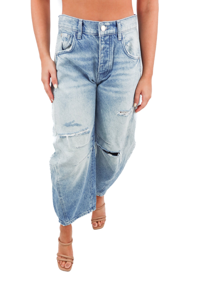 we the free light wash barrel jeans (25; retail $98)
