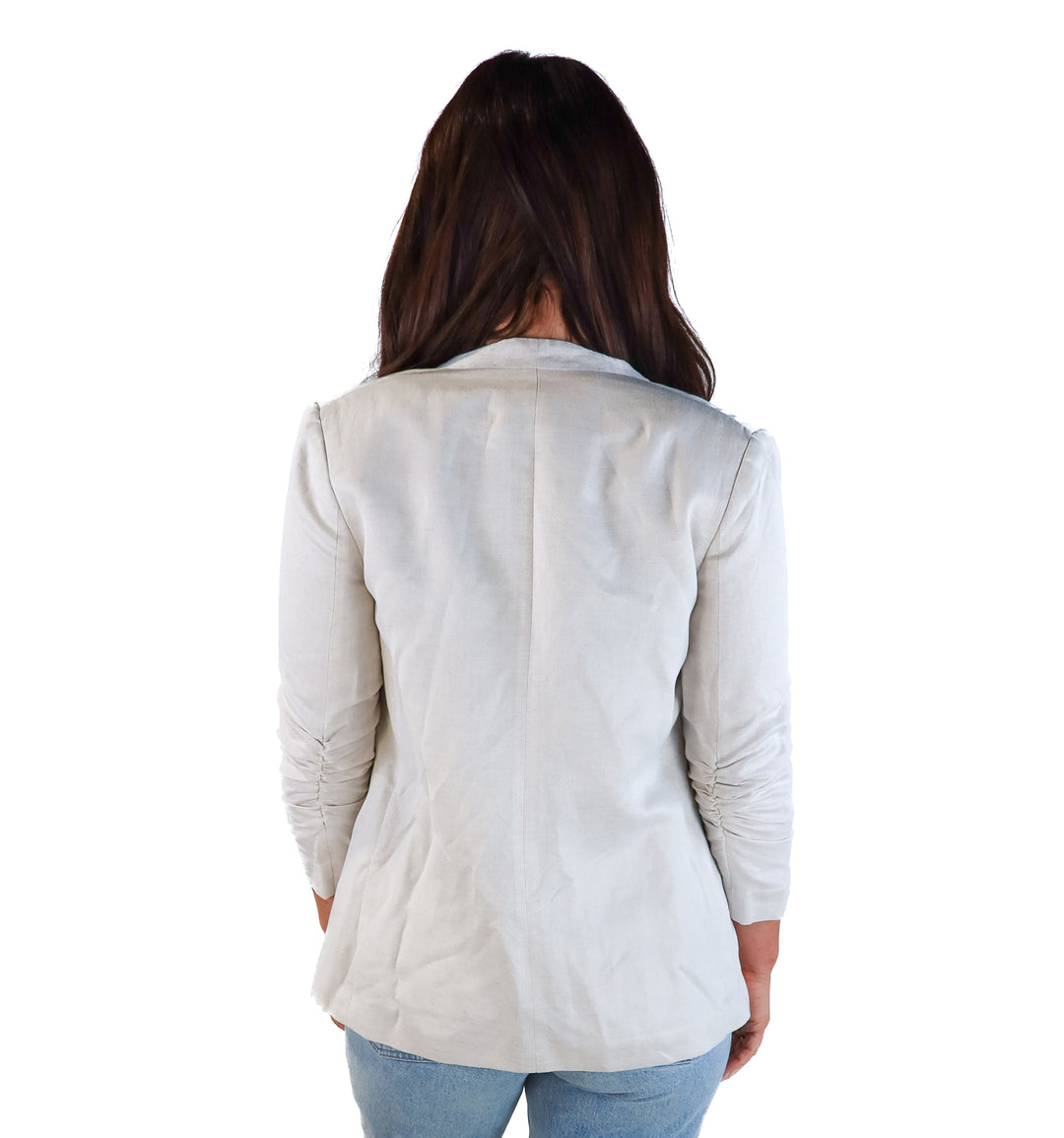 H&M grey ruched sleeve open blazer (6)