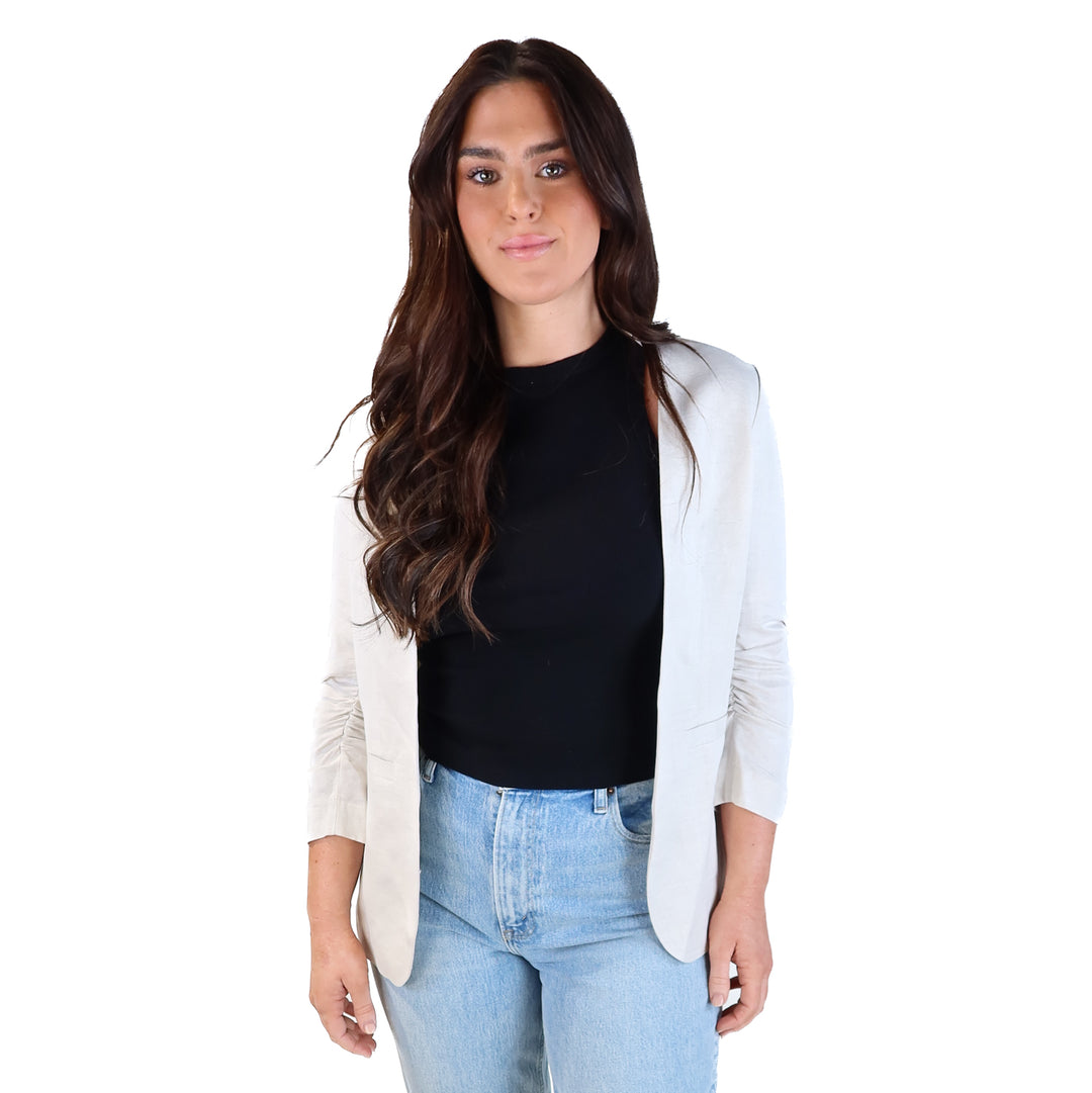 H&M grey ruched sleeve open blazer (6)