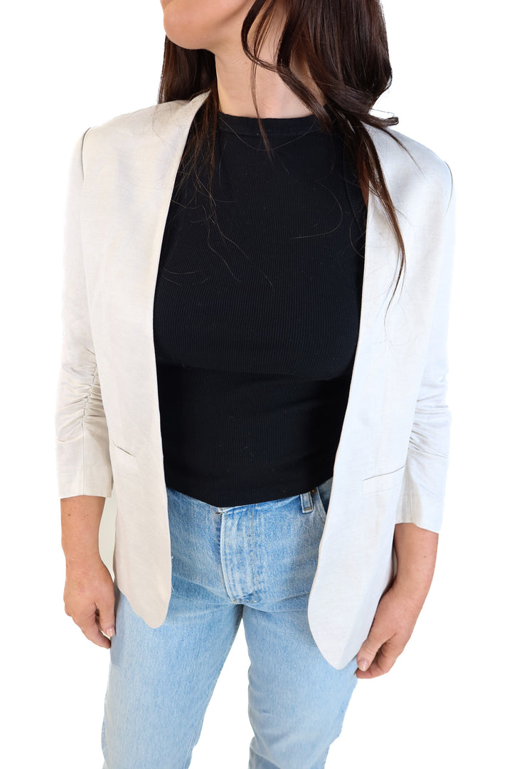 H&M grey ruched sleeve open blazer (6)