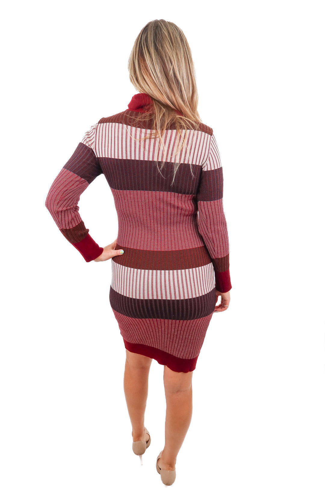 SLAY fashion nova maroon striped knit dress (L)