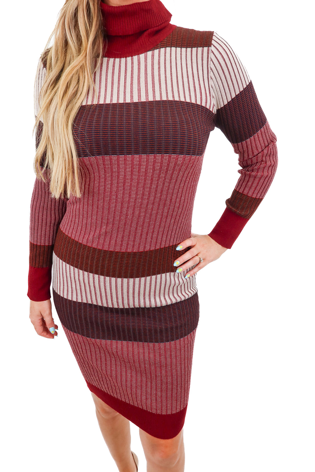 SLAY fashion nova maroon striped knit dress (L)