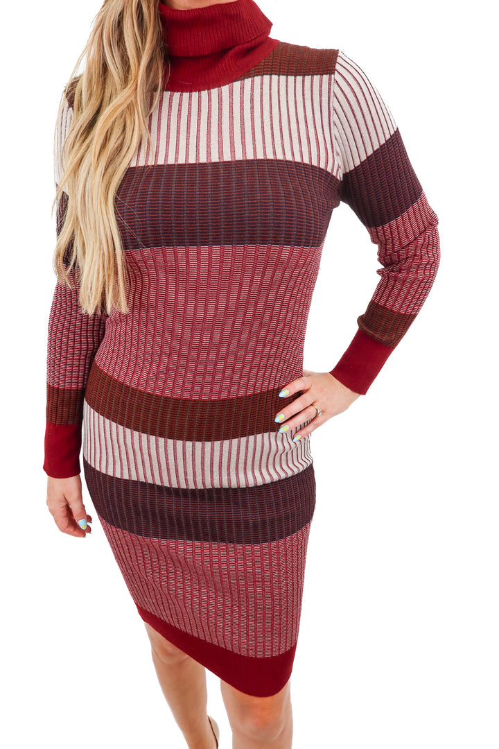 SLAY fashion nova maroon striped knit dress (L)