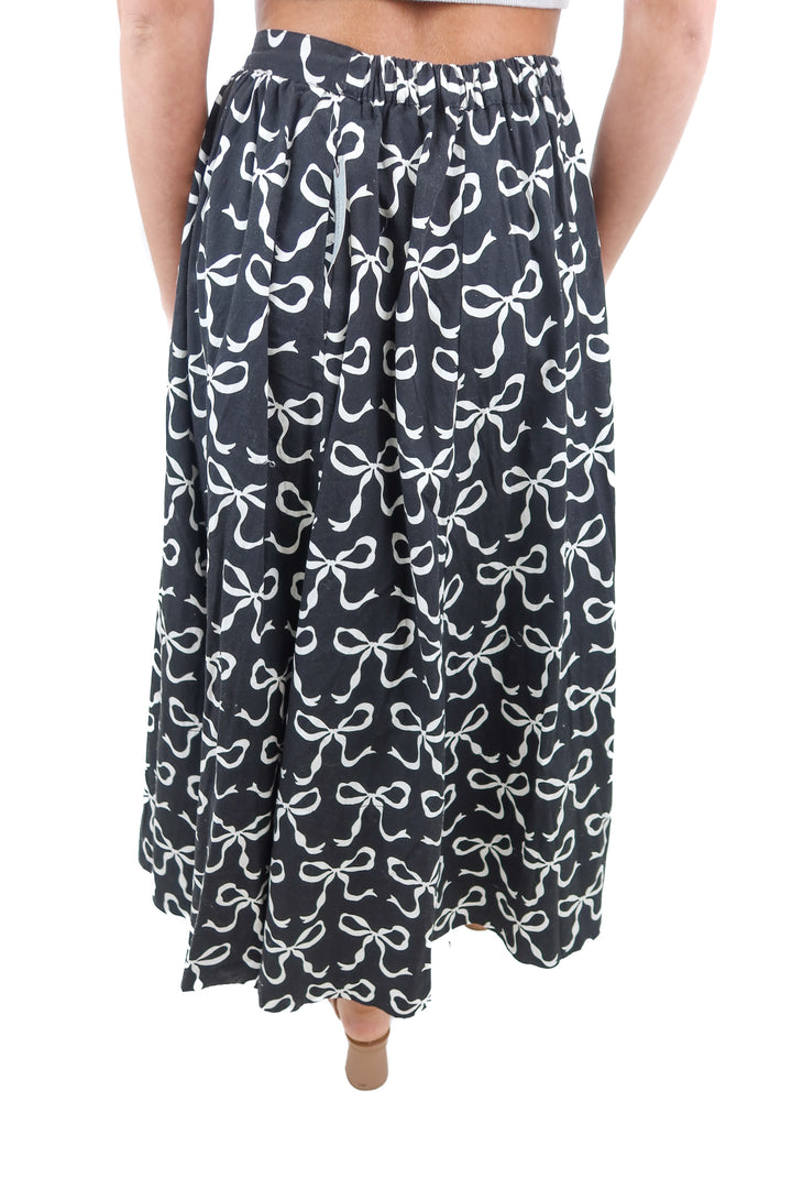 anthropolgie black bow maxi skirt NWT (xsp; retail $148)