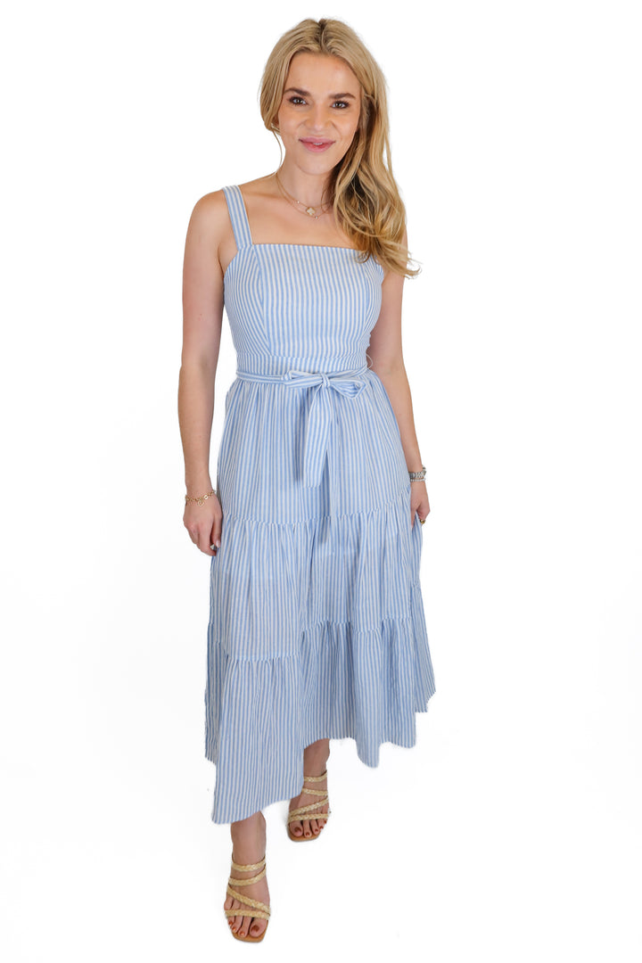 English Factory Blue and White Stripe Maxi Dress (XS; retail $120)