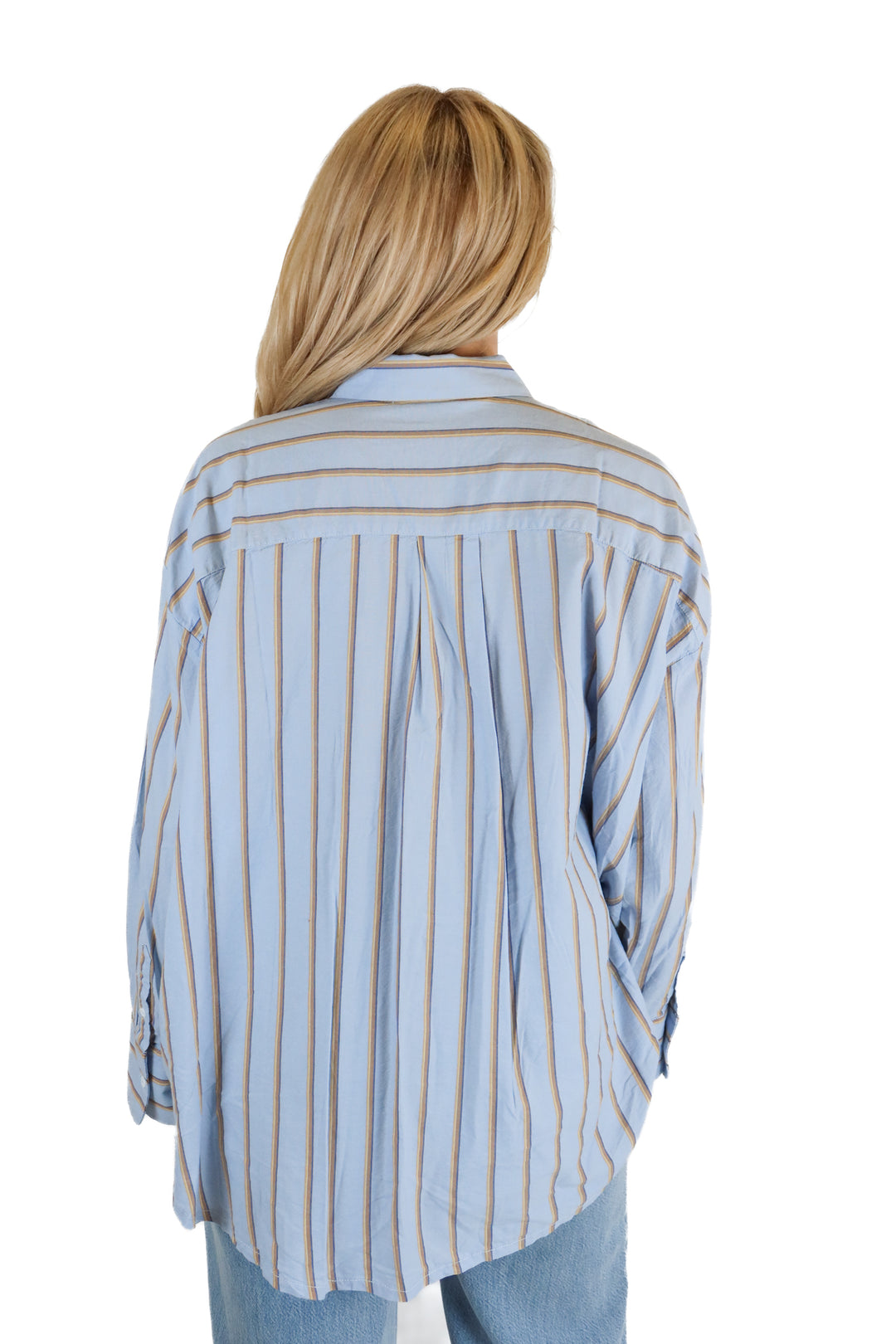 Carly Jean blue/yellow striped button up (M)