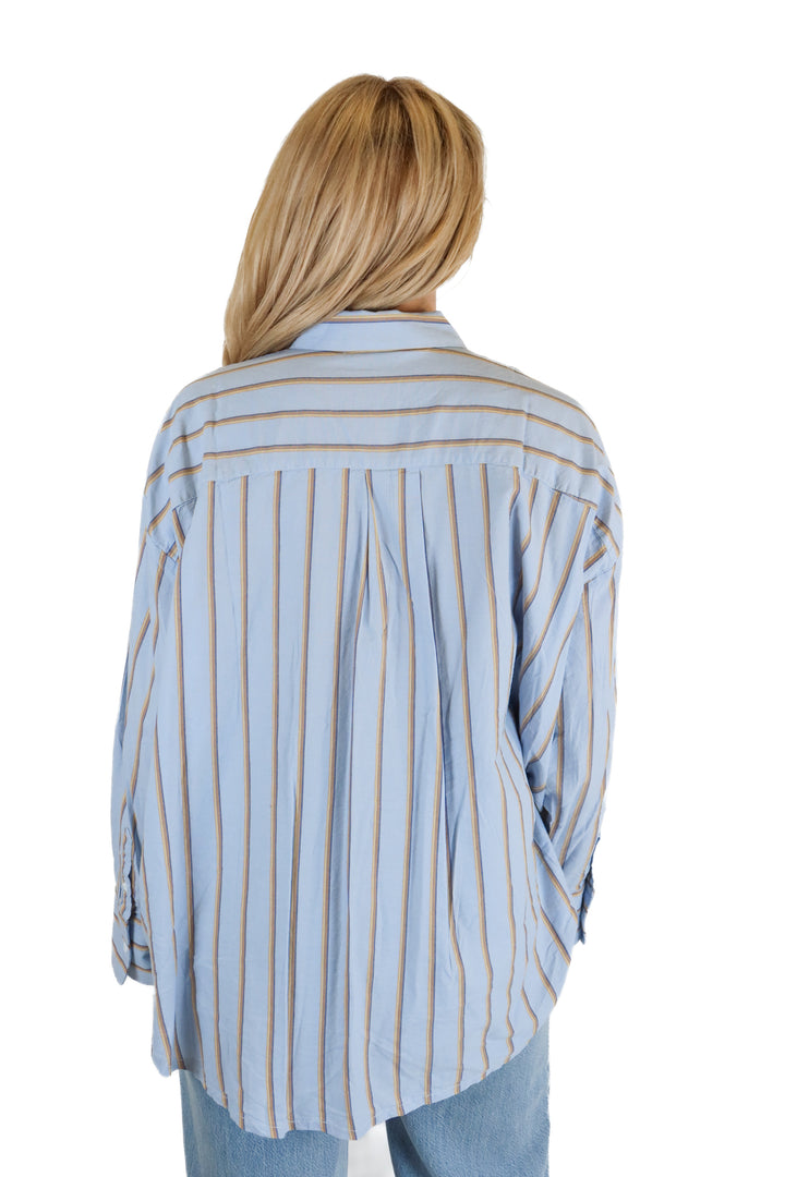 Carly Jean blue/yellow striped button up (M)