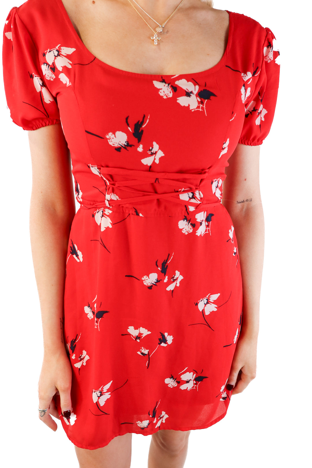 Abercrombie & Fitch red floral mini dress (xs; retail $80)