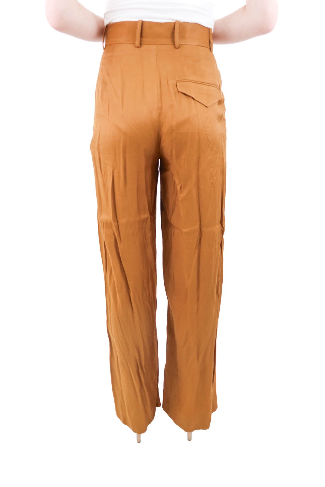 zara camel satin trouser NWT (xs; retail $60)