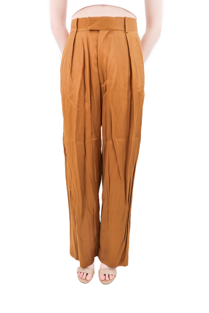 zara camel satin trouser NWT (xs; retail $60)