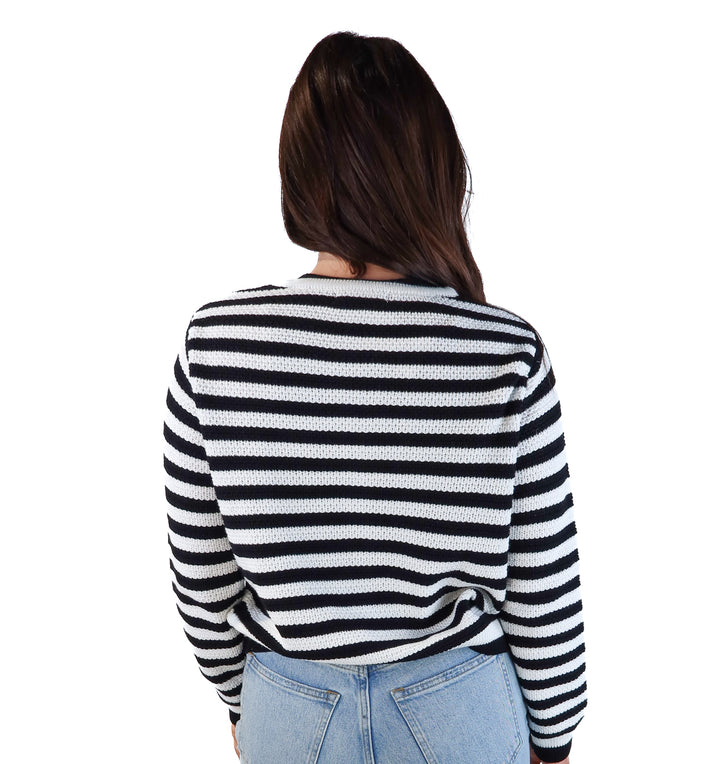 Illusory black/white striped knit cardigan (s)