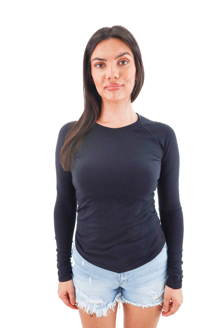 athleta black longsleeve workout top (s; retail $69)