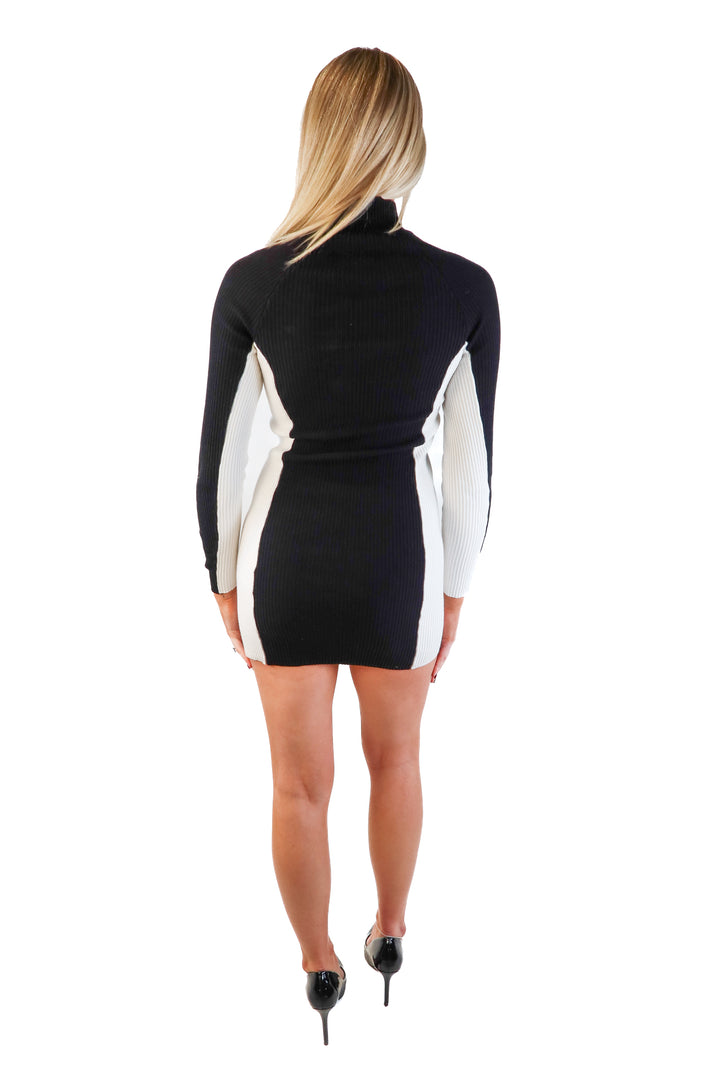 Urban outfitters black/white knit long sleeve dress (s)