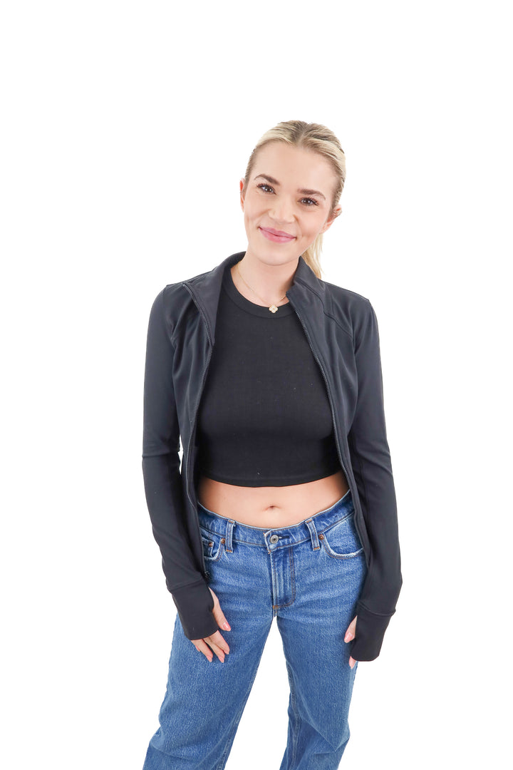 calia black zip up jacket (xs; retail $108)