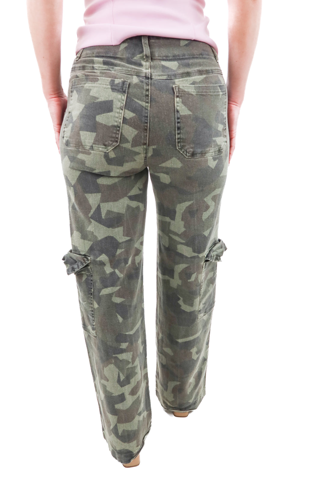 windsor camo wide leg cargo denim pants (s)
