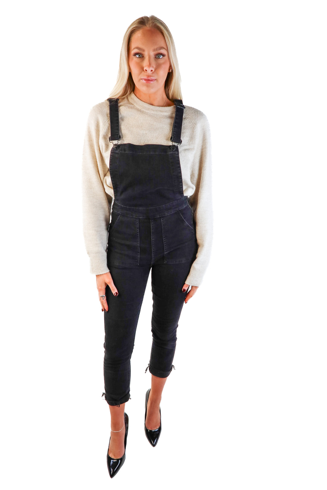 Madewell black skinny denim overalls (s)