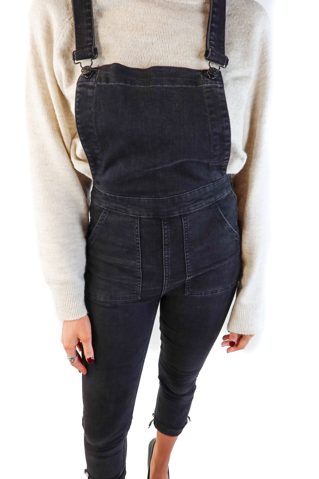 Madewell black skinny denim overalls (s)
