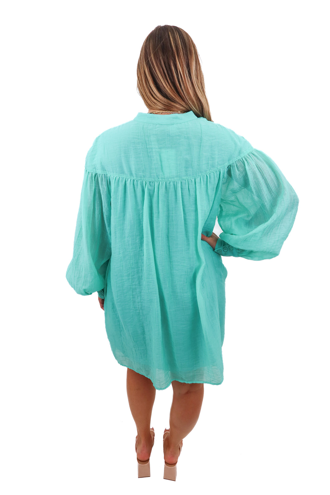 mink pink teal dress (L)