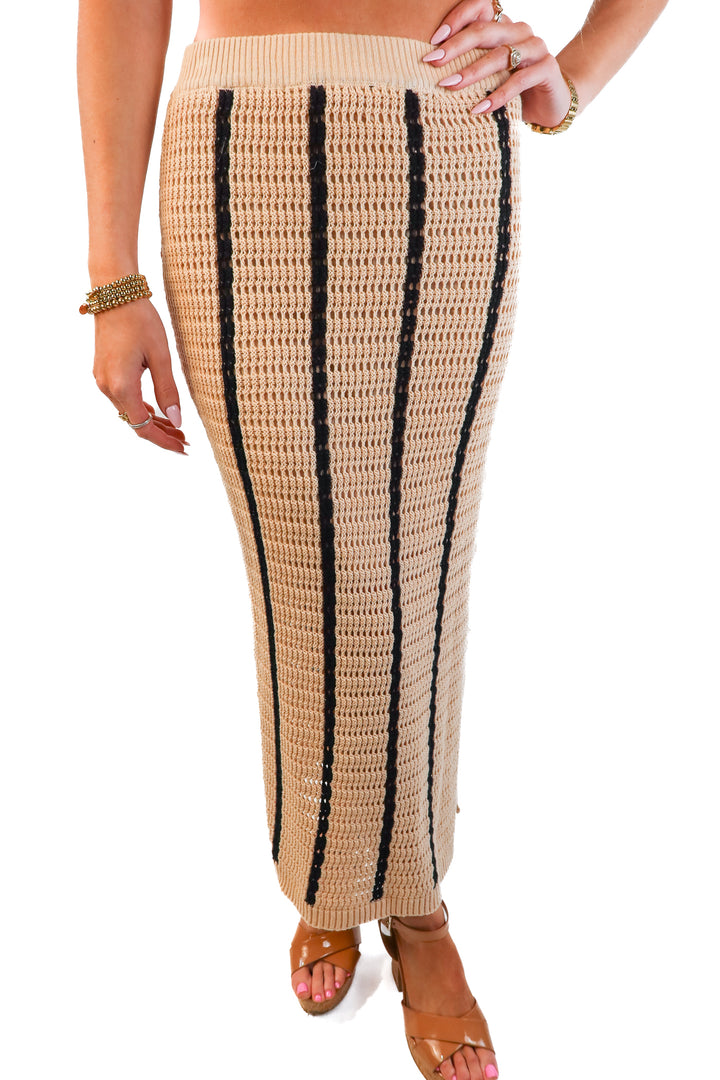 Miou Muse khaki and black striped crochet skirt NWT (M)