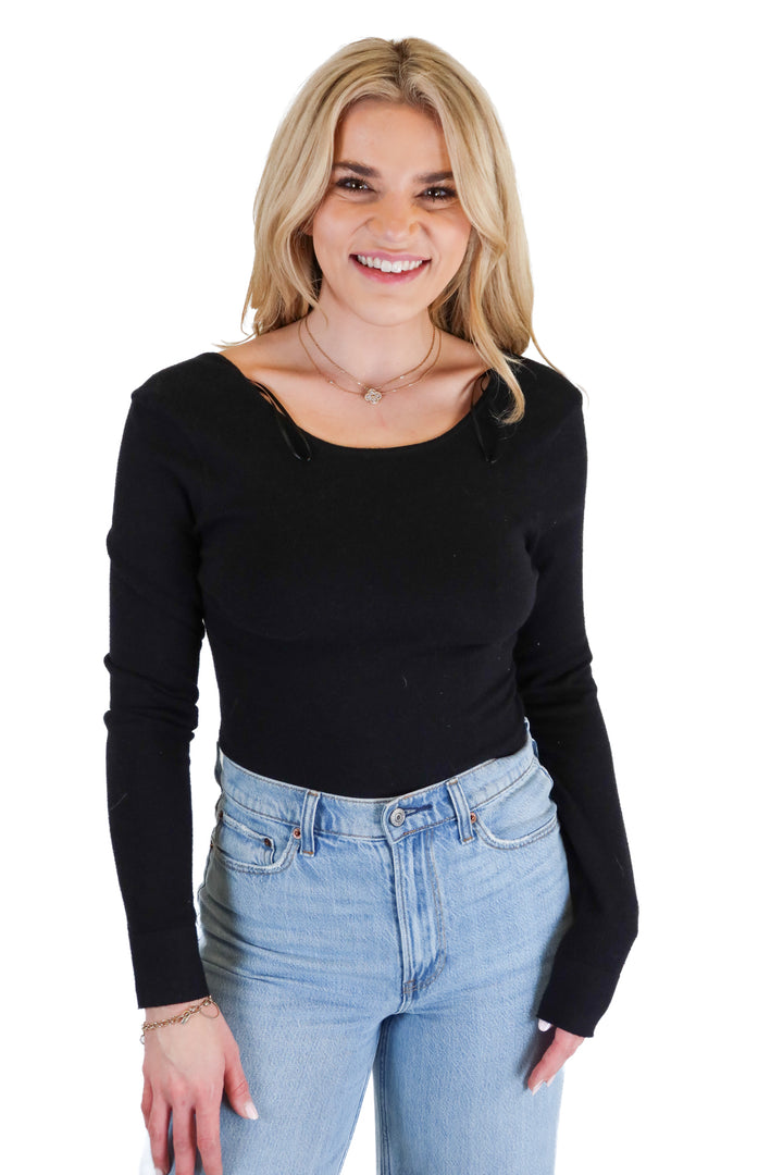 Le Lis black long sleeve bodysuit (S)