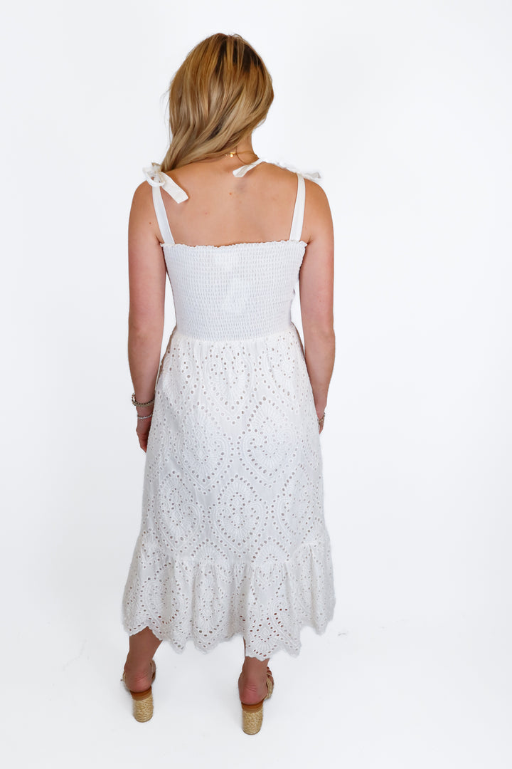 Everly white eyelet midi dress (S)