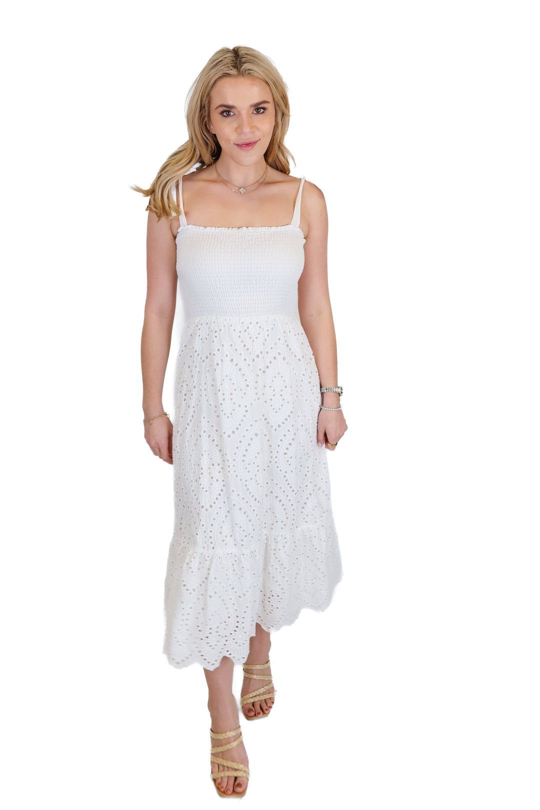 Everly white eyelet midi dress (S)