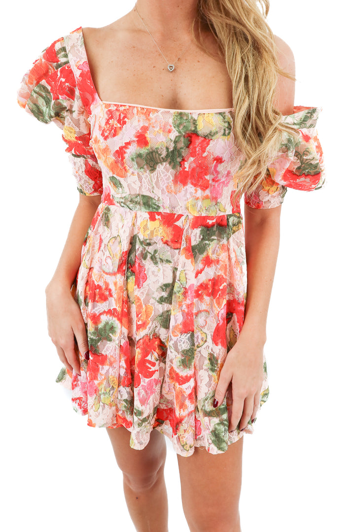 for love & lemons pink floral lace mini dress NWT (S; retail $239)