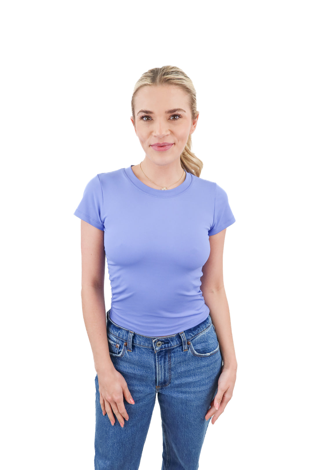 salt project purple ruched top (s; retail $52)