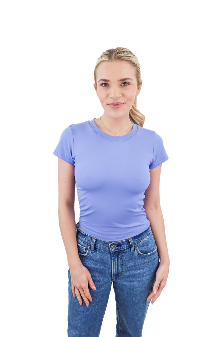 salt project purple ruched top (s; retail $52)