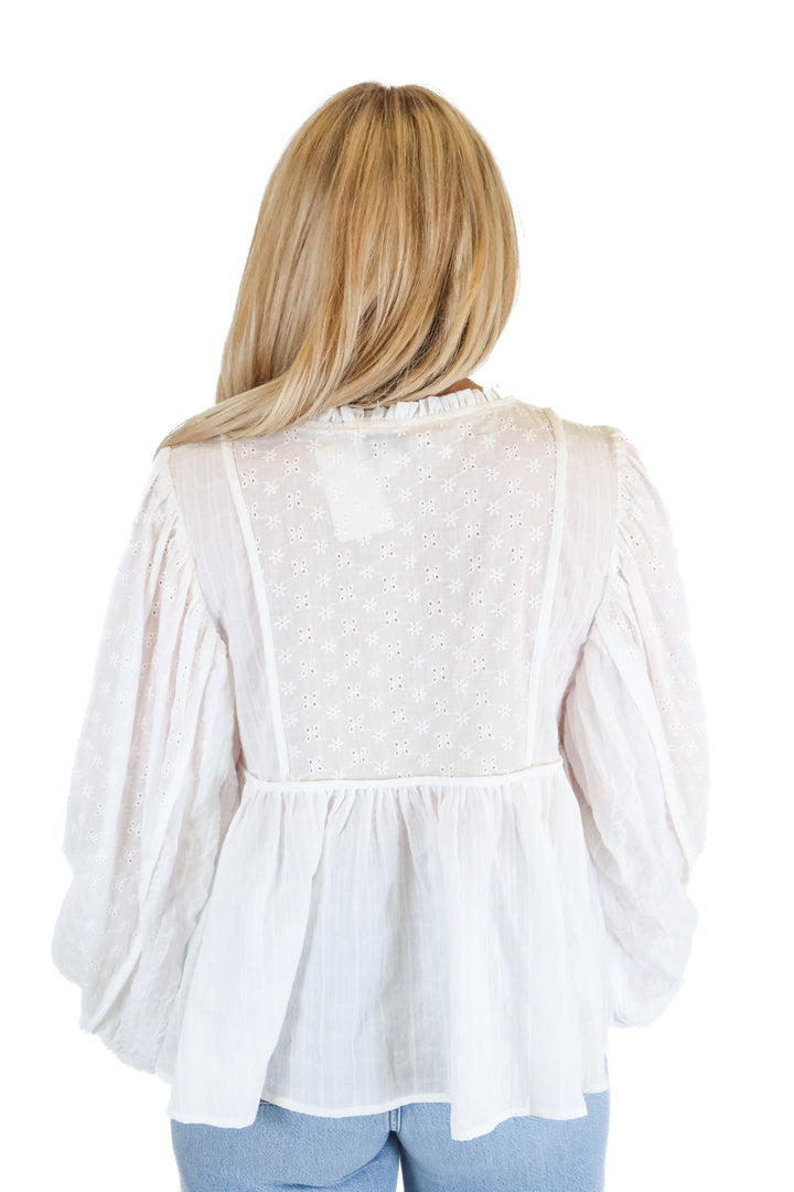 Aura white peplum long sleeve top NWT (XS)