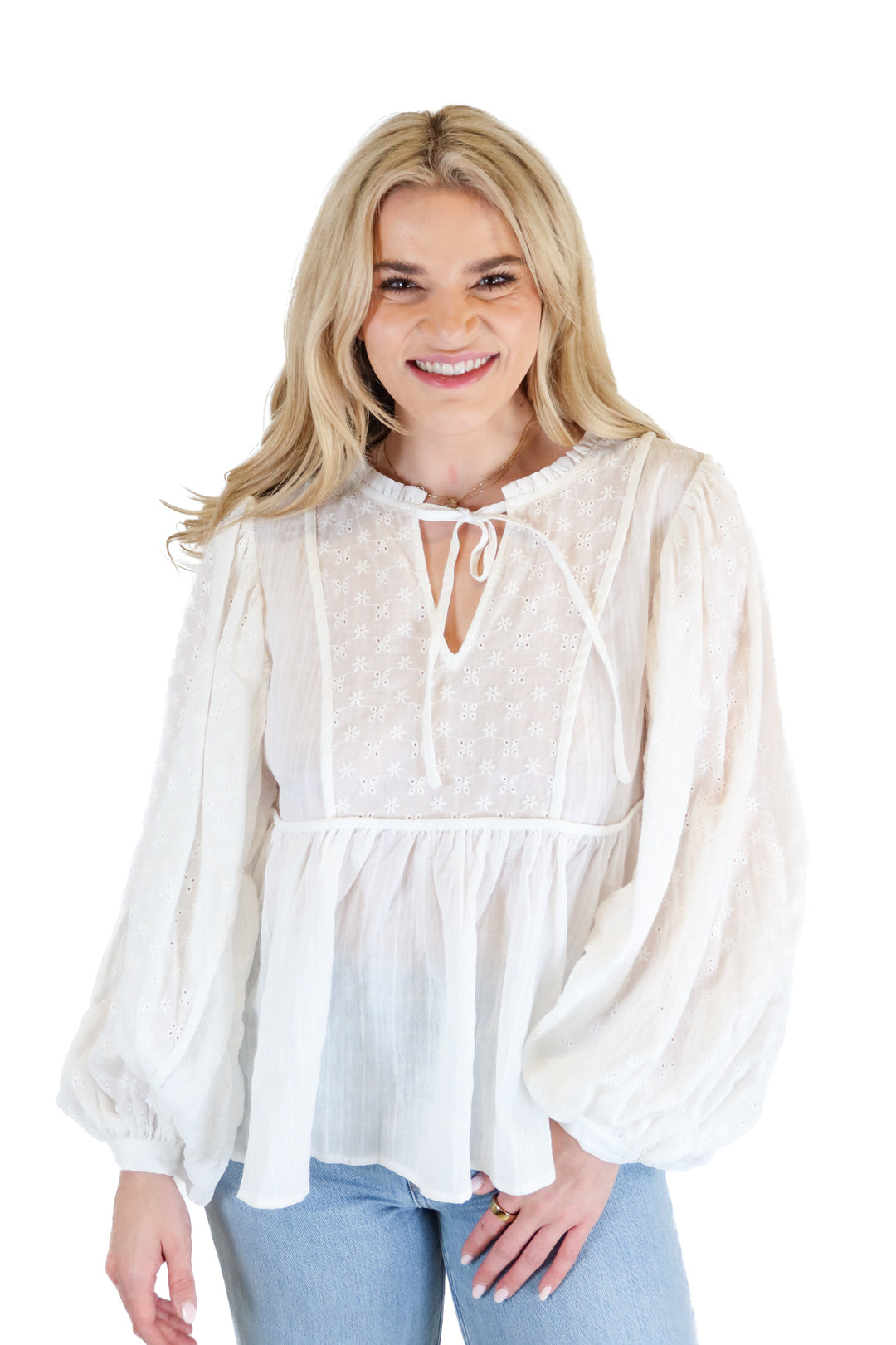 Aura white peplum long sleeve top NWT (XS)