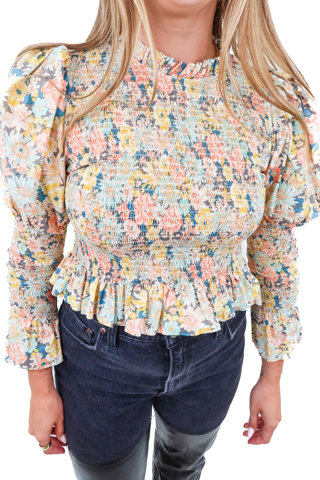 petal + pup smocked floral top (L)