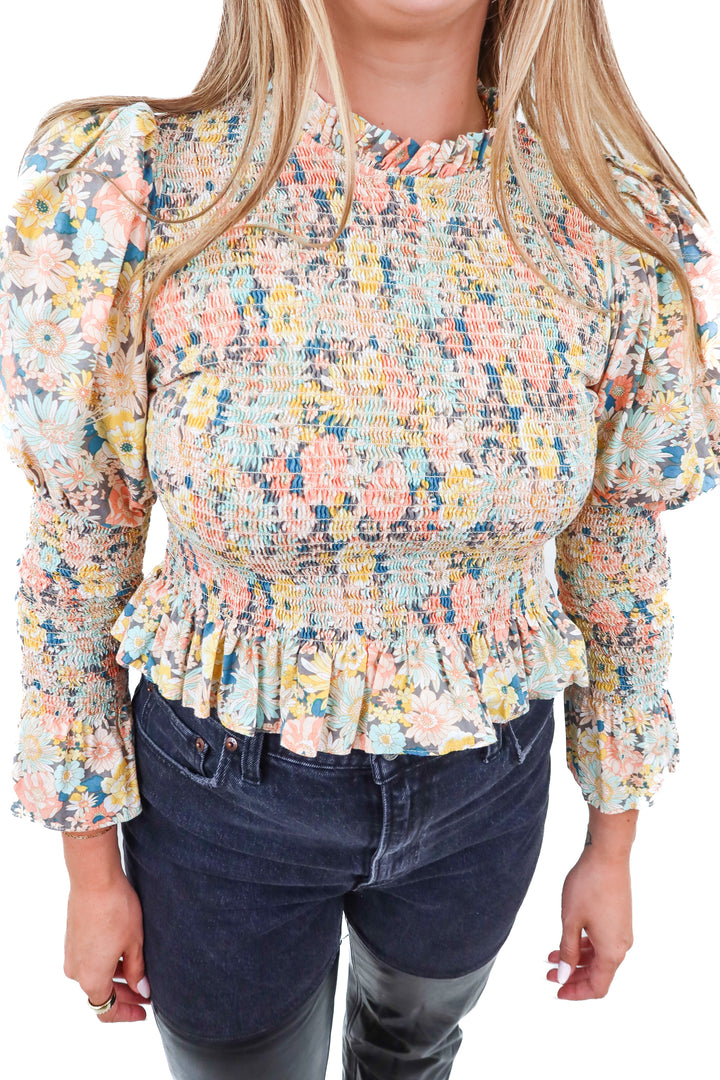 petal + pup smocked floral top (L)