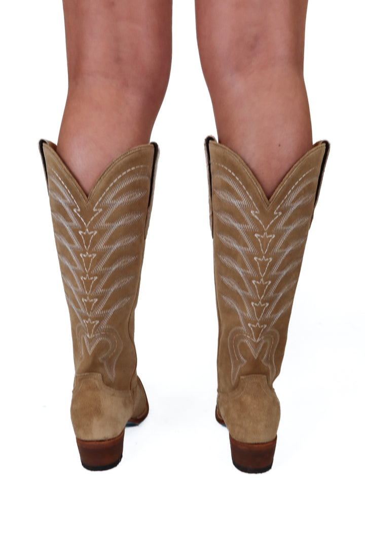 Lane light brown suede pointed toe cowboy boot (7)