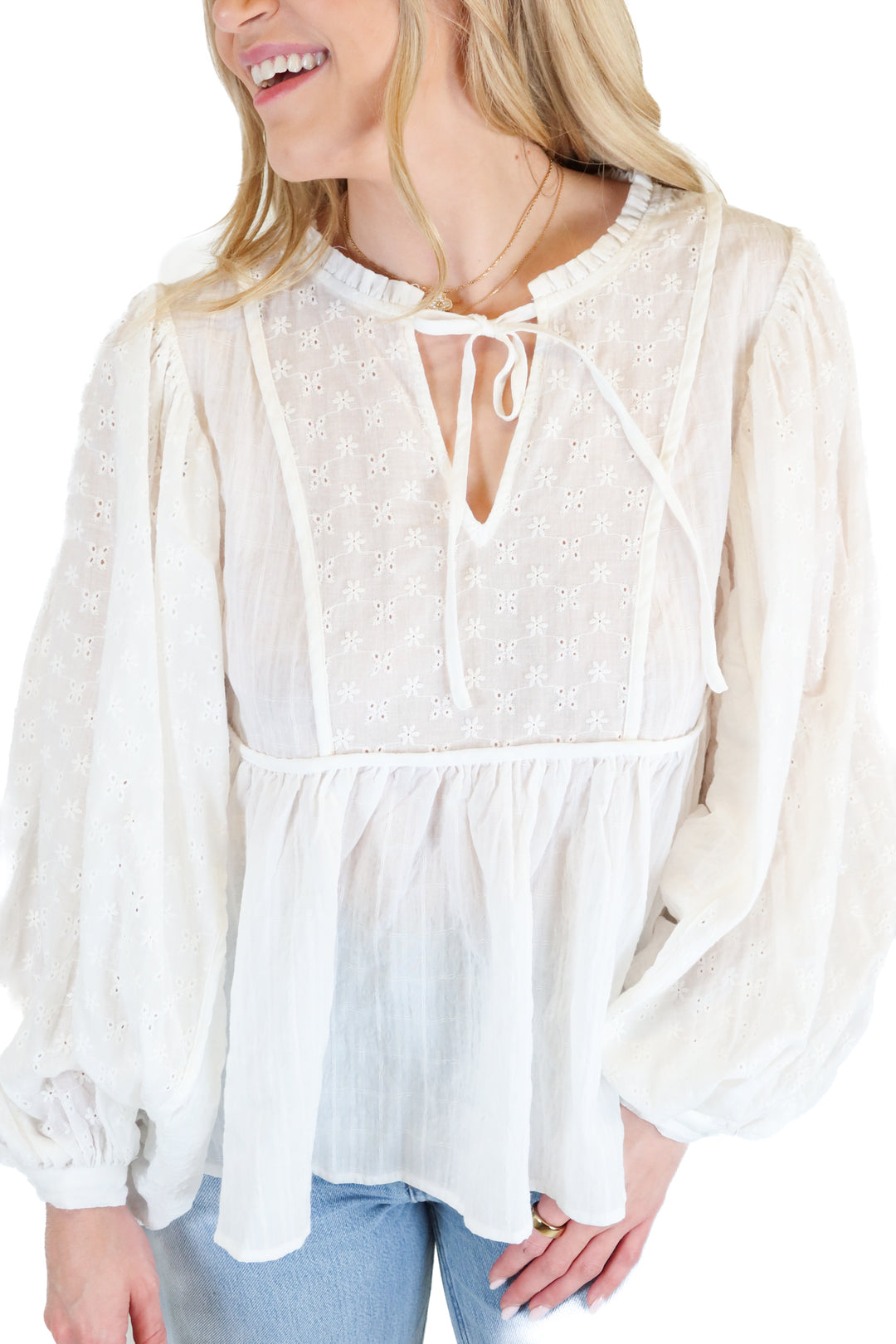 Aura white peplum long sleeve top NWT (XS)