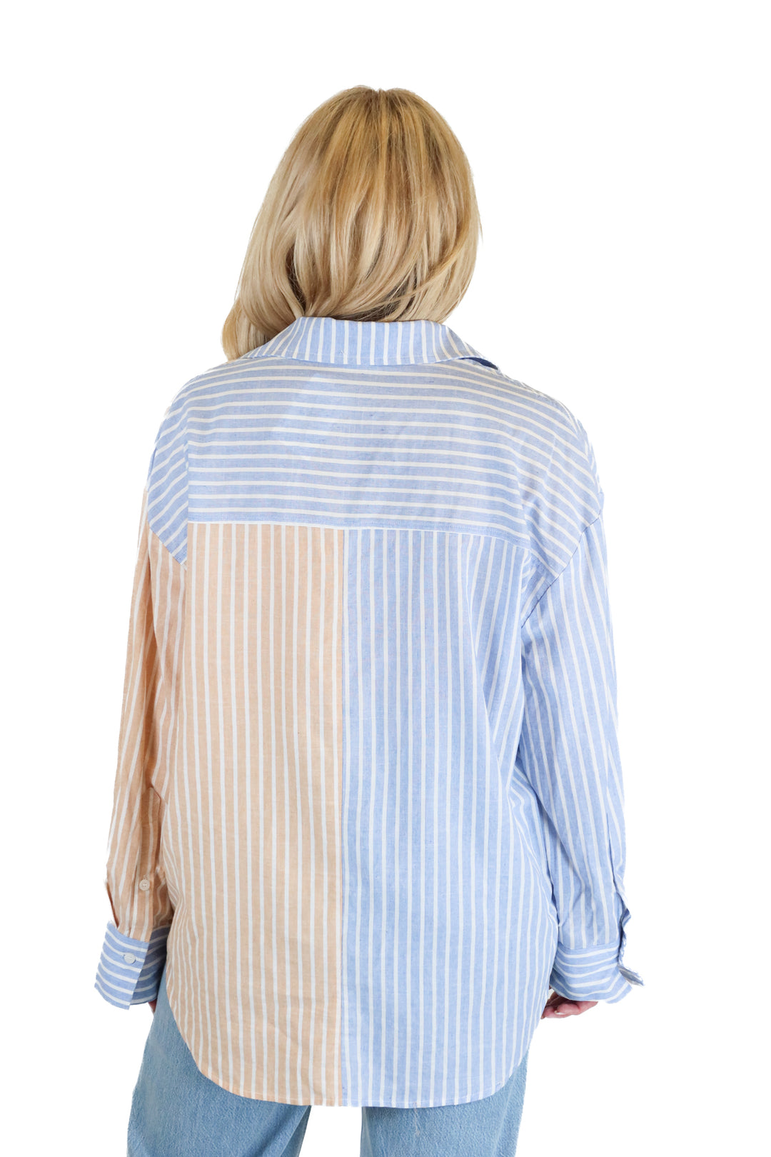 Gee Gee blue/orange striped button up (M)