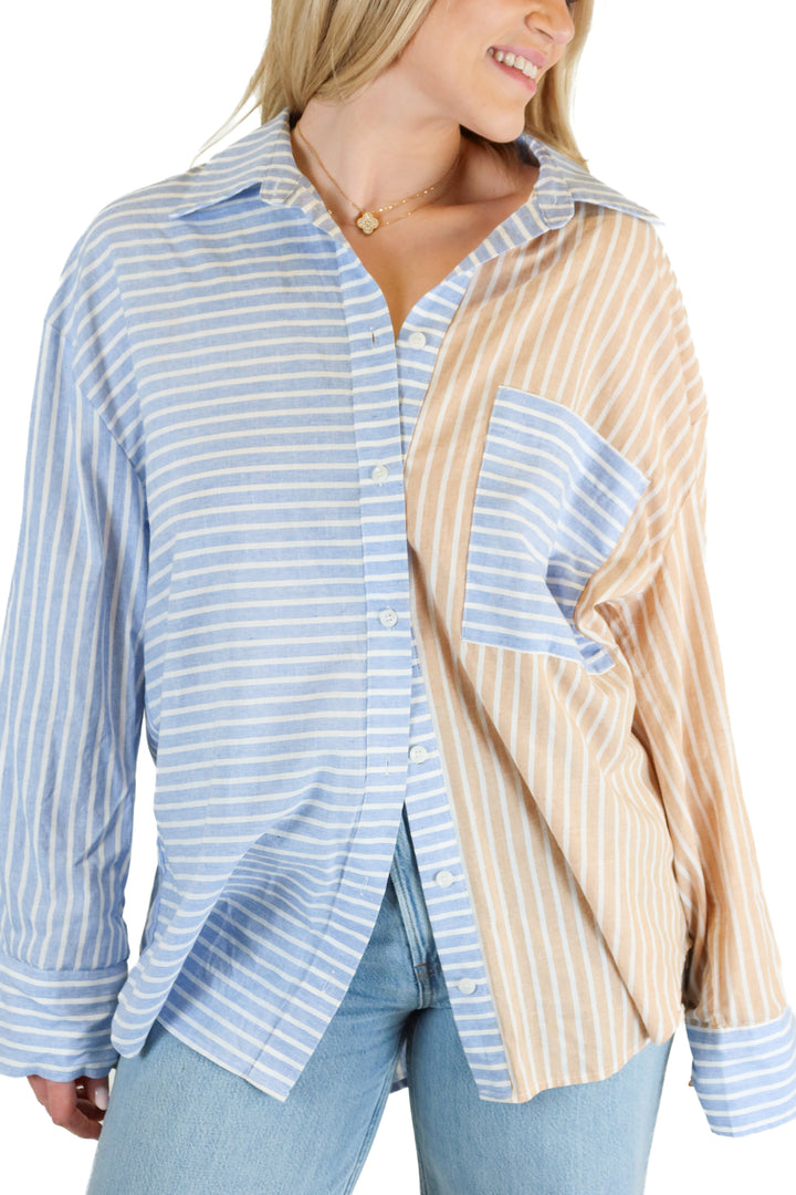 Gee Gee blue/orange striped button up (M)