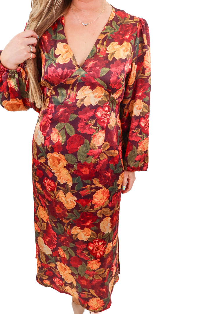 petal + pup dark floral maxi dress (L)