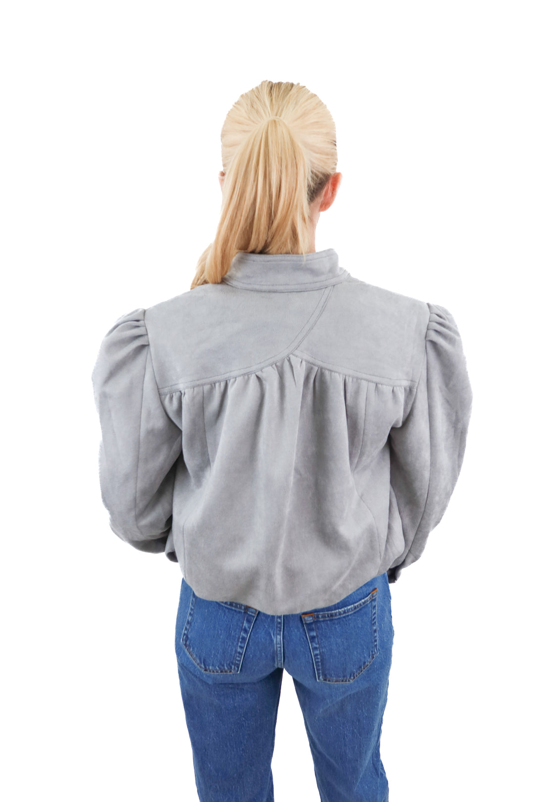 grey suede puff sleeve jacket (xs)