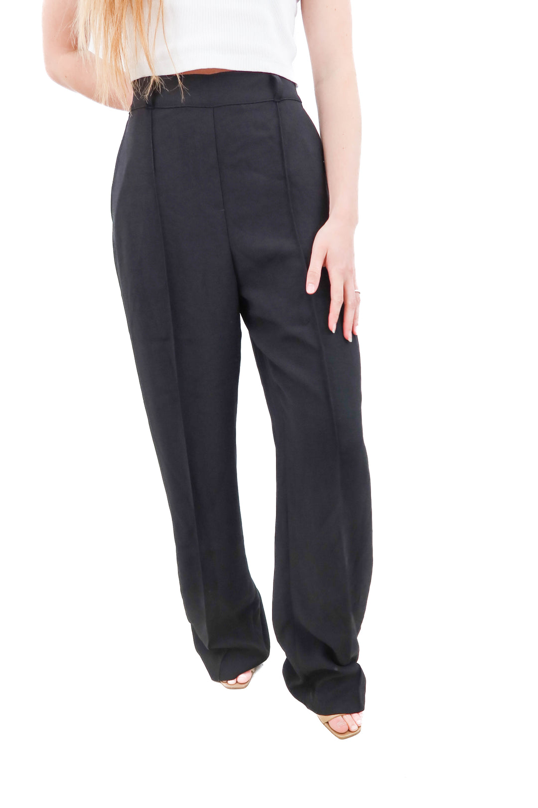 spanx black crepe straight leg trouser (s)