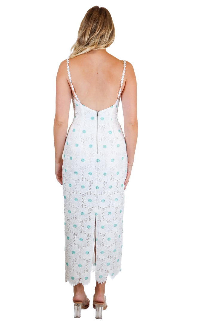 saylor white crotchet daisy midi dress (s) NWT