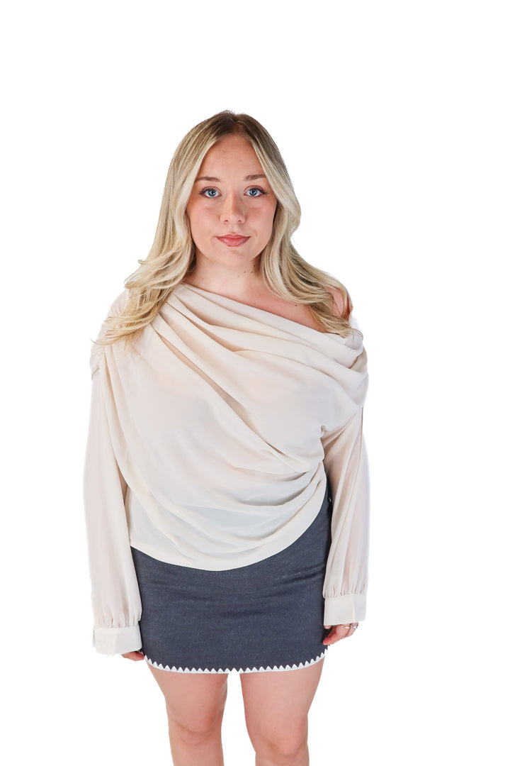 commense beige sheer rosette top NWT (XL)