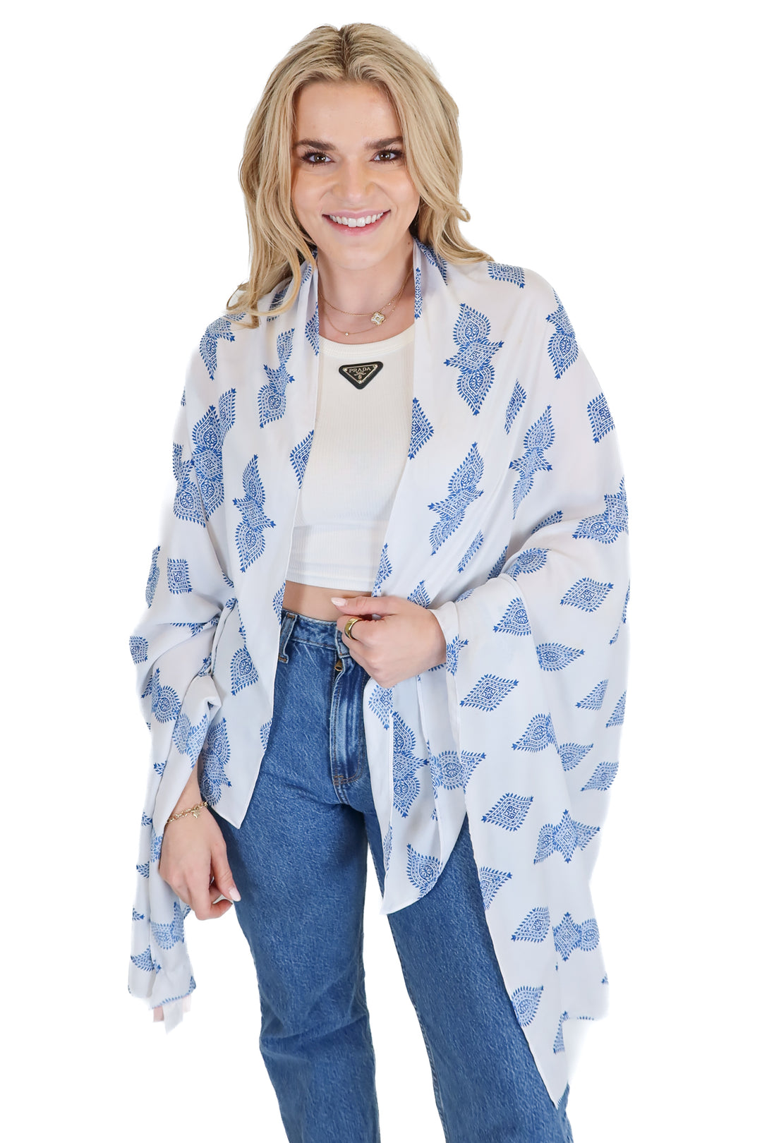 Show Me Your Mumu Blue and White Shawl (O/S)
