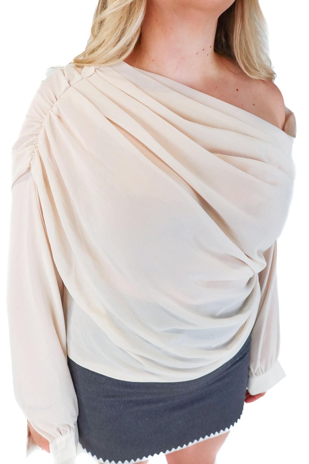 commense beige sheer rosette top NWT (XL)