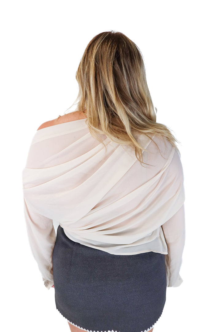 commense beige sheer rosette top NWT (XL)