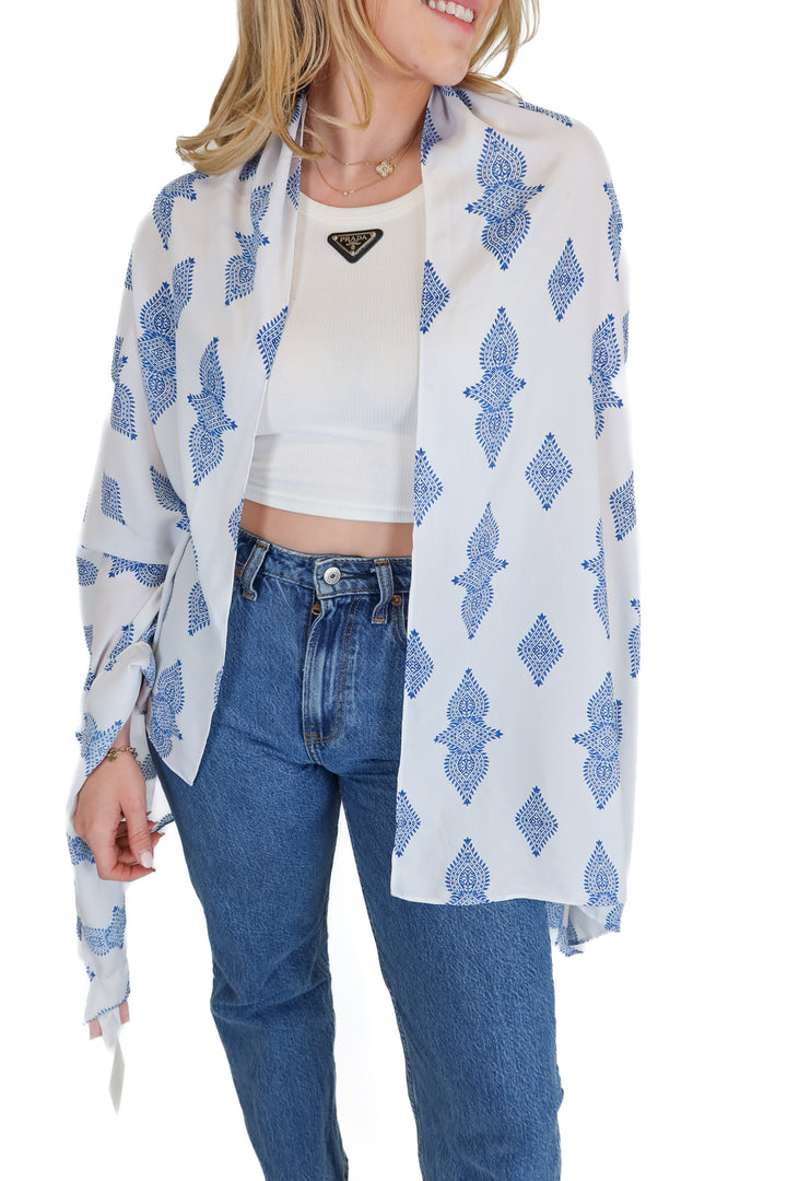 Show Me Your Mumu Blue and White Shawl (O/S)