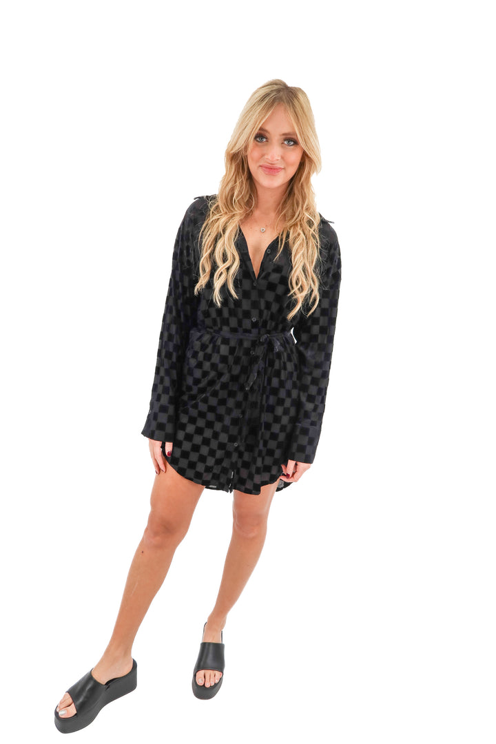 12th tribe black checkered dress NWT (m; retail $108)
