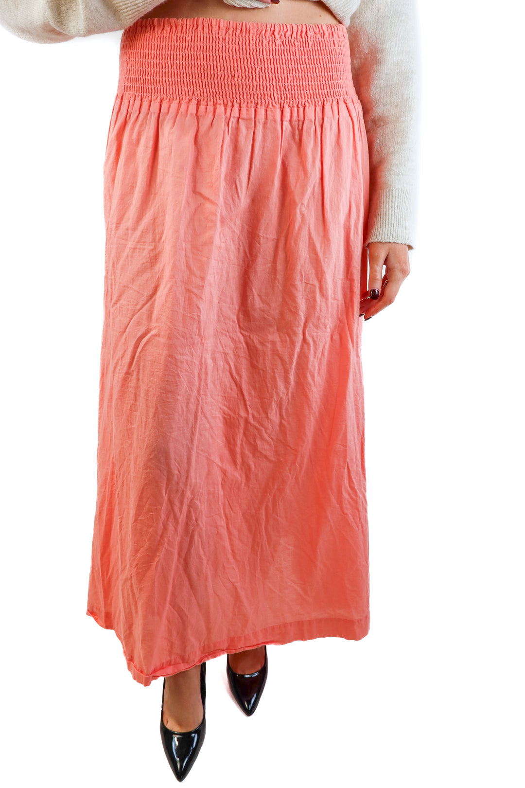 coral smocked maxi skirt (s)